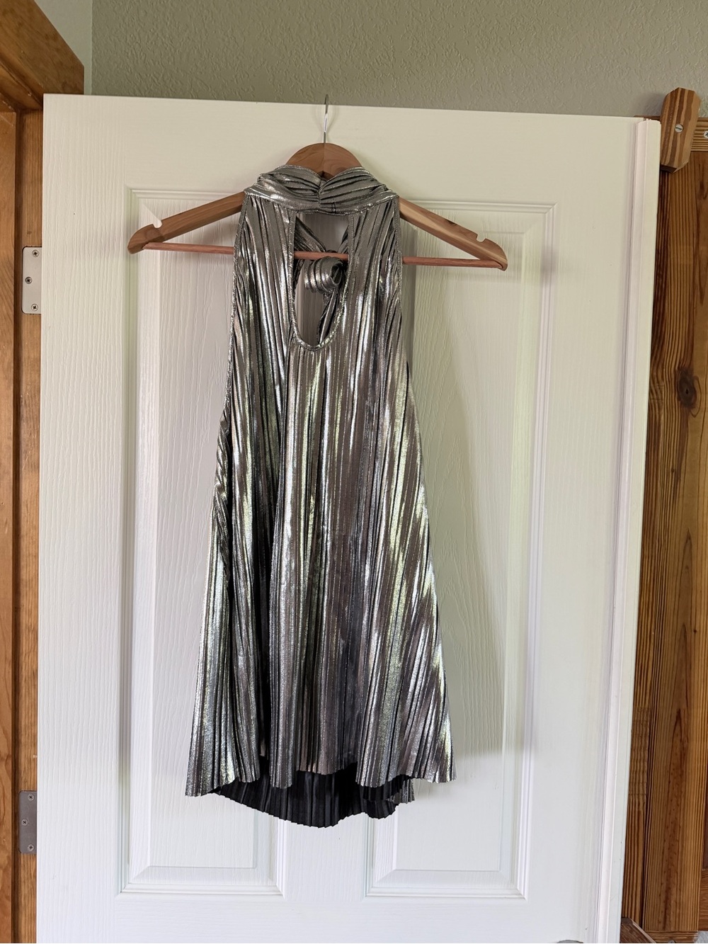 Lisou Louise Plisse Metallic Silver Halter Pleated Top, NWOT, Size 6
